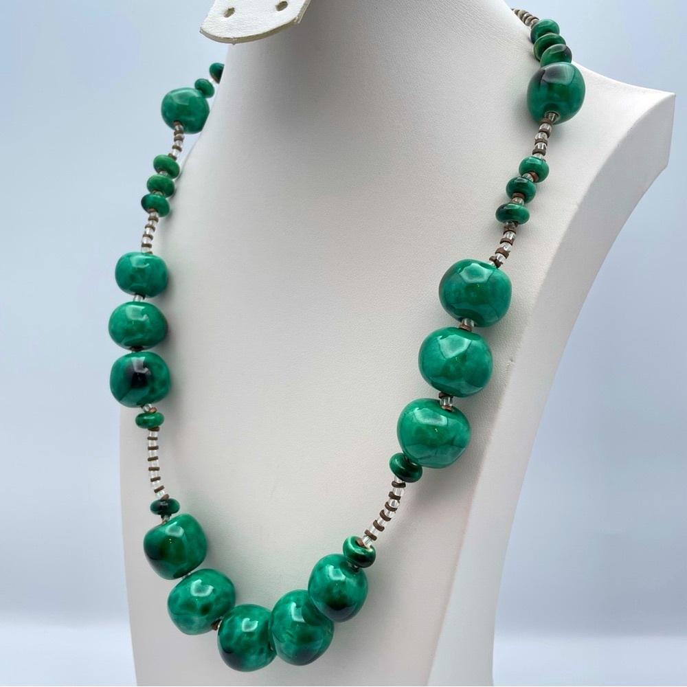 Statement Green Chunky Ceramic Bead Statement Nec… - image 3